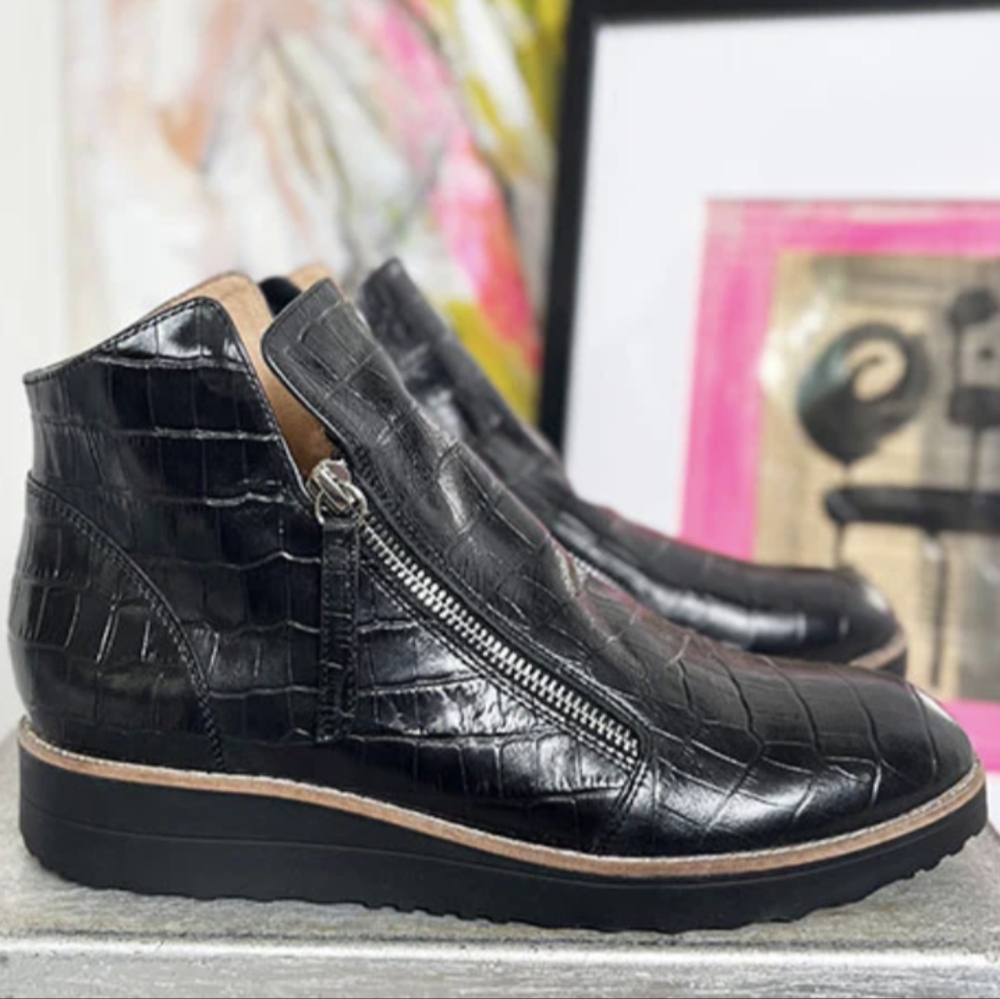 DJANGO & JULIET* 'Ohmyes' Black Double Zip Front Croc Leather Ankle Boot Sz 39 - Picture 8 of 17